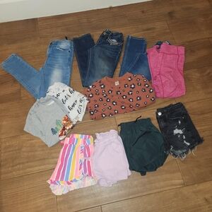 Girls 7/8 bundle lot jeans shorts shirts  pullover long sleeve